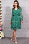 Rochie Zina din voal verde cu imprimeu floral, maneca lunga si elastic in talie