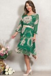 Rochie de ocazie Meredith din voal verde cu imprimeu floral, captuseala si elastic in talie