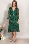 Rochie de ocazie Morena din voal verde cu imprimeu floral, petrecuta si captusita