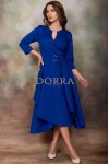 Rochie Marabou albastra din jerse plin, de bumbac, pentru sezonul rece, cu fusta asimetrica si pliuri in talie