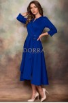 Rochie Marabou albastra din jerse plin, de bumbac, pentru sezonul rece, cu fusta asimetrica si pliuri in talie