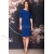 Rochie Nicoleta albastra din jerse plin, cu vipusca neagra si nasturi decorativi pe fusta