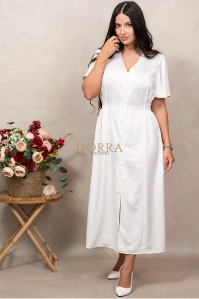 Rochie Amyra ivoire cu maneca scurta si inchidere in nasturi