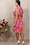 Rochie Anabelle din voal rosu cu imprimeu floral, pieptii petrecuti si elastic in talie