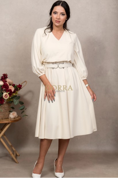 Rochie Patrice din stofa ivoire cu maneca 3/4 si curea