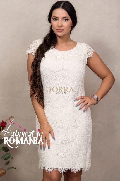 Rochie cocktail Michelle din dantela ivoire cu dublura la culoare