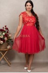 Rochie de ocazie Mariah din tull rosu, cu broderie