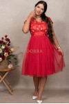 Rochie de ocazie Mariah din tull rosu, cu broderie