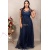 Rochie de seara Bridge din dantela brodata si tull bleumarin