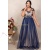 Rochie de seara Lorina din tull bleumarin cu dublura nude