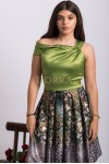 Rochie Baccara din satin vernil si tafta multicolora