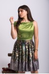 Rochie Baccara din satin vernil si tafta multicolora