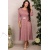 Rochie midi Rahella din jerse roz, cu maneca 3/4 si catarama in talie