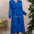 Rochie Kimberly din voal albastru, cu maneca lunga si elastic in talie