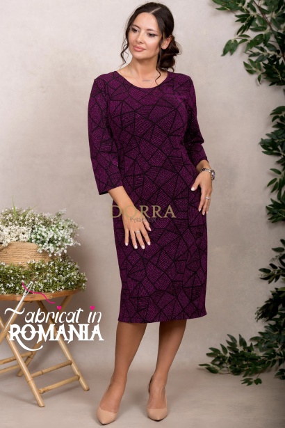 Rochie midi Felicia din jerse elastic cu fir lurex mov