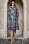 Rochie Amelia din vascoza turquoise, cu maneca 3/4 si pense in talie