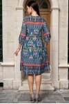 Rochie Amelia din vascoza turquoise, cu maneca 3/4 si pense in talie