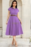 Rochie midi Kaylee din stofa lila, cu nasturi si buzunare