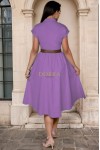 Rochie midi Kaylee din stofa lila, cu nasturi si buzunare