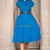 Rochie midi Kaylee din stofa turquoise, cu nasturi si buzunare