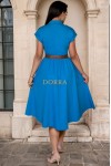 Rochie midi Kaylee din stofa turquoise, cu nasturi si buzunare
