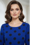 Rochie Abril cu croiala usor cambrata, din jerse albastru cu buline