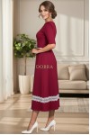 Rochie Amalya din jerse de bumbac grena, cu dantela si curea