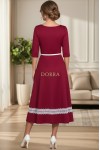 Rochie Amalya din jerse de bumbac grena, cu dantela si curea