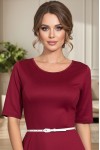Rochie Amalya din jerse de bumbac grena, cu dantela si curea