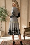 Rochie Andrada din tricot gri cu imprimeu floral, maneca lunga si catarama in talie