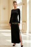 Rochie de seara Aurora din catifea neagra cu sclipici, maneca lunga si spate gol