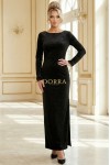 Rochie de seara Aurora din catifea neagra cu sclipici, maneca lunga si spate gol