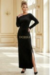 Rochie de seara Aurora din catifea neagra cu sclipici, maneca lunga si spate gol