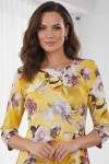 Rochie Beatrice din jerse cu imprimeu floral, croiala dreapta si maneca 3/4