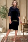 Rochie Belize din catifea bleumarin, cu aplicatie de dantela la decolteu si platca de tull