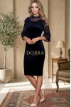 Rochie Belize din catifea bleumarin, cu aplicatie de dantela la decolteu si platca de tull