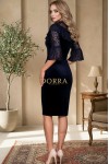 Rochie Belize din catifea bleumarin, cu aplicatie de dantela la decolteu si platca de tull