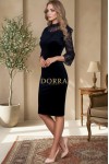Rochie Belize din catifea bleumarin, cu aplicatie de dantela la decolteu si platca de tull