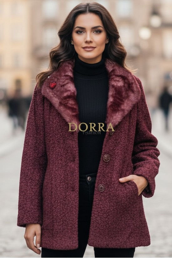 Jacheta masuri mari Agota din stofa bucle grena, cu captuseala si buzunare