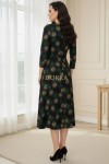 Rochie midi Bonnie din jerse imprimat, cu maneca 3/4 si pense in talie