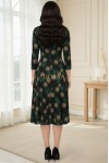 Rochie midi Bonnie din jerse imprimat, cu maneca 3/4 si pense in talie