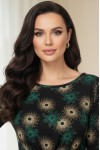 Rochie midi Bonnie din jerse imprimat, cu maneca 3/4 si pense in talie