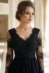 Rochie lunga de seara Celeste din dantela brodata si voal negru