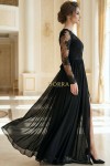 Rochie lunga de seara Celeste din dantela brodata si voal negru