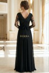 Rochie lunga de seara Celeste din dantela brodata si voal negru