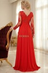Rochie lunga de seara din dantela si voal Celeste rosu