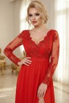 Rochie lunga de seara din dantela si voal Celeste rosu