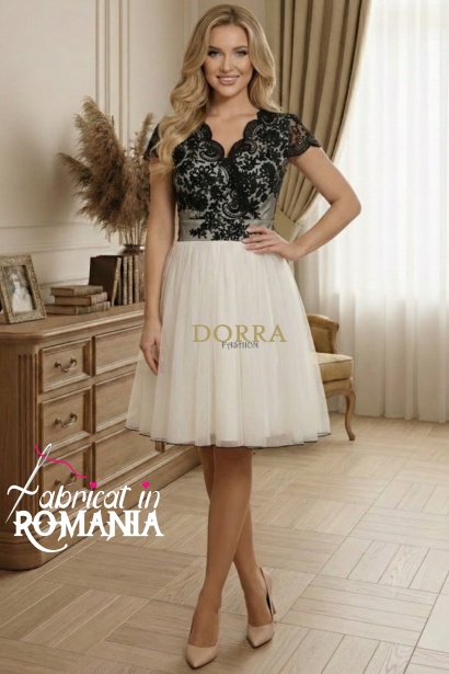 Rochie de ocazie Chanson cu broderie florala neagra si captuseala