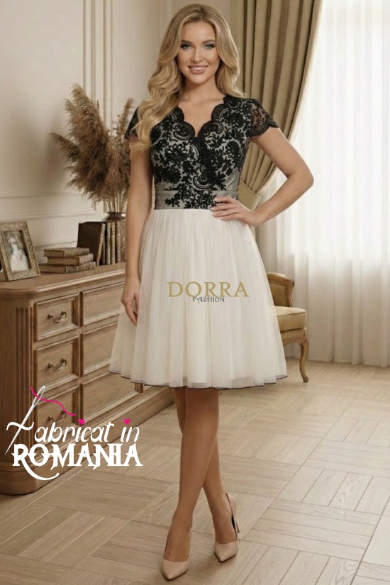 Rochie de ocazie Chanson cu broderie florala neagra si captuseala