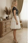 Rochie de ocazie Chanson cu broderie florala neagra si captuseala